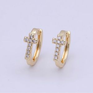 Dainty Cross cz hoop earrings